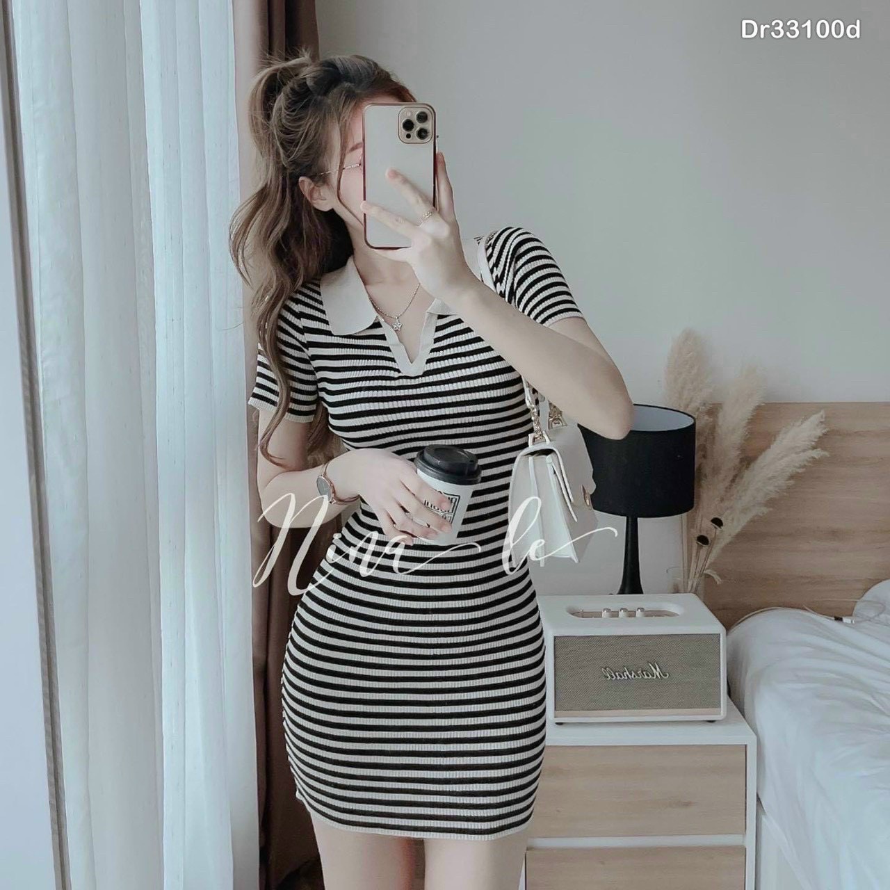 Đầm nữ ôm body, đầm thun body kẻ sọc, đầm nữ cổ sơ mi, đầm ôm quyến rũ , đầm ôm body tay ngắn cổ sơ mi thun gân thời trang nữ