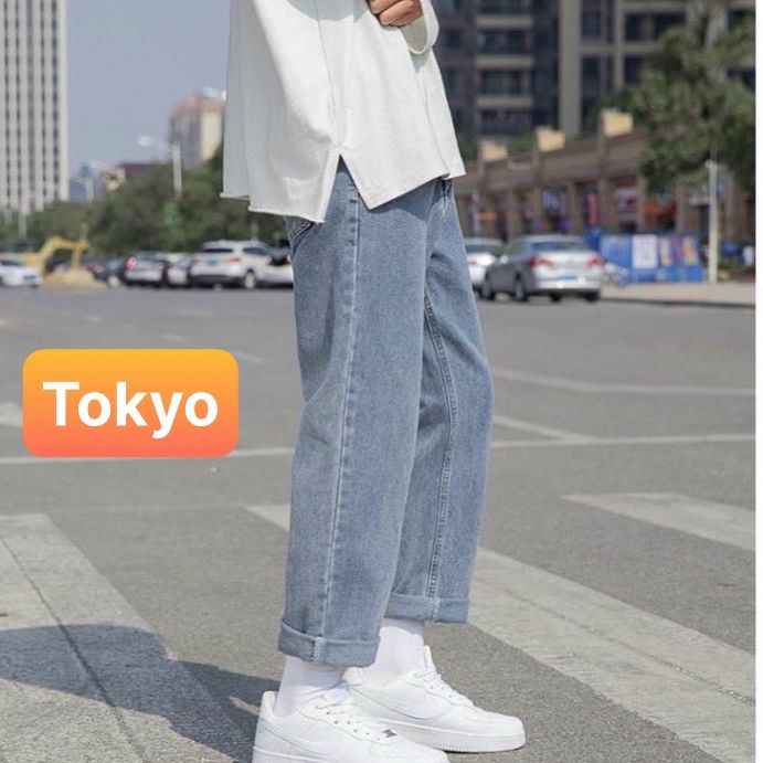 QUẦN BAGGY JEAN NAM CHẤT BÒ ỐNG RỘNG SUÔNG XANH TRƠN SÀNH ĐIỆU TK-5678 CAO CẤP - TOKYO FASHION