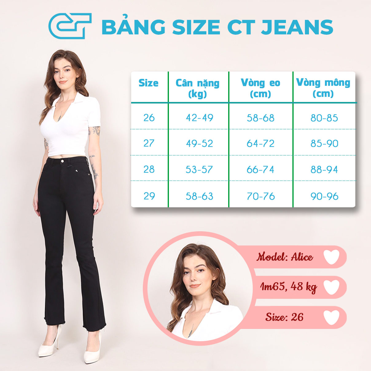 Quần jean ống đứng cạp cao basic co giãn 4 chiều CP07, CT JEANS