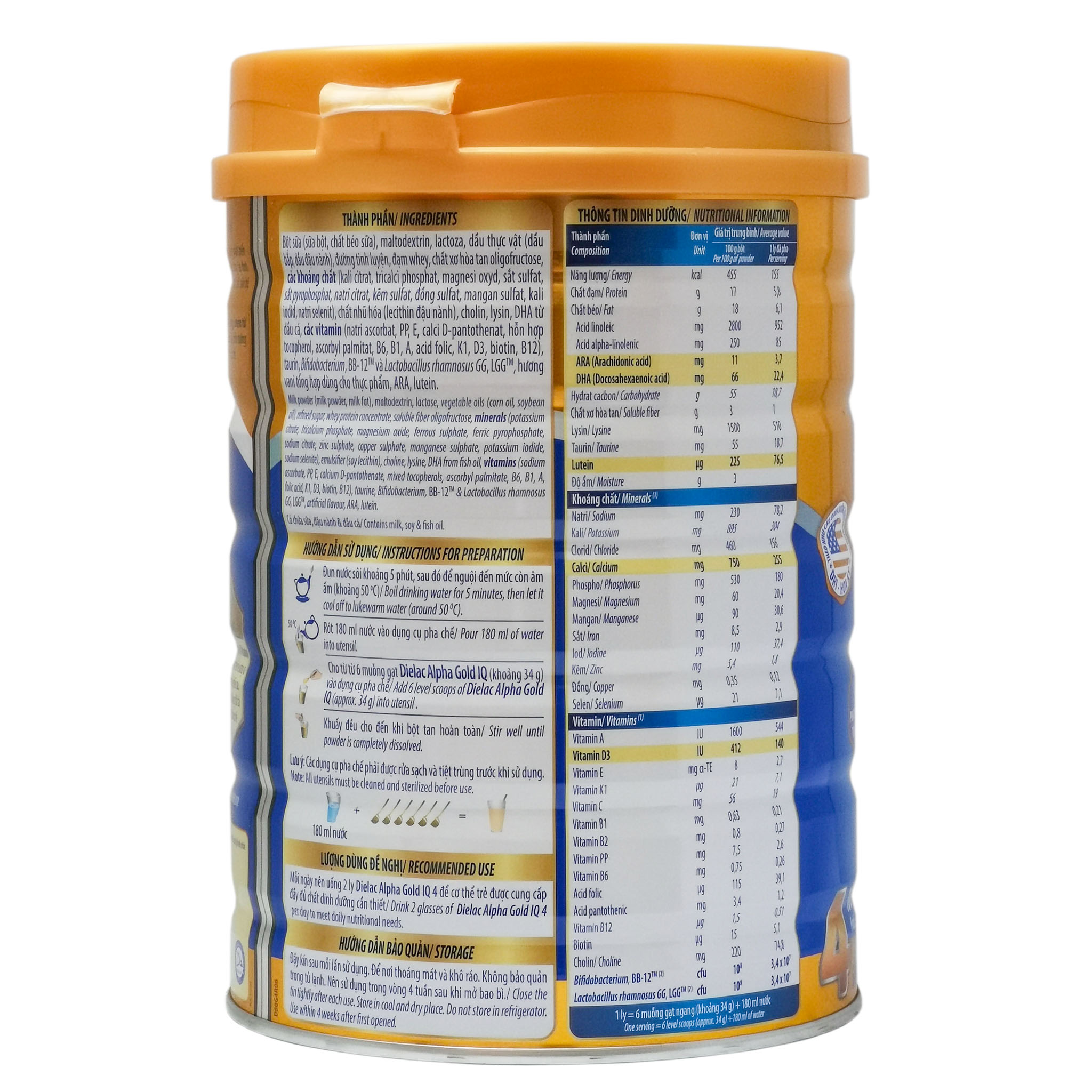 SỮA BỘT DIELAC GOLD SỐ 4 HỘP 850G
