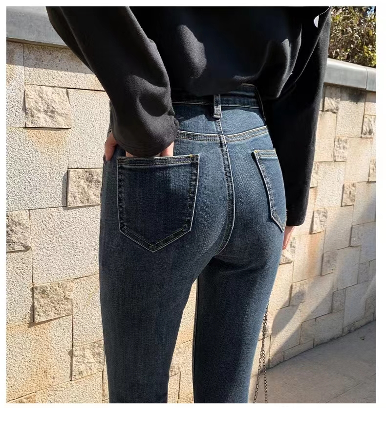 【P&S】skinny jeans quần jean nữ chất bò xám trơn hàn quốc lưng cao nâng mông cao cấp quần jean nữ chất bò xanh xám  siêu co giãn