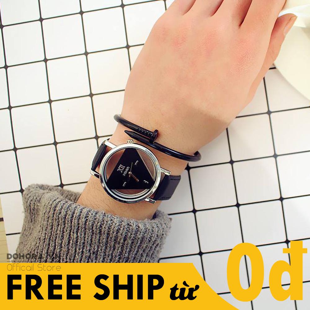 Đồng hồ thời trang, Đồng hồ cặp, Đồng hồ Unisex, Đồng hồ Witon tam giác W27, Dây da cao cấp, Chống nước, Cá tính, Cực đẹp