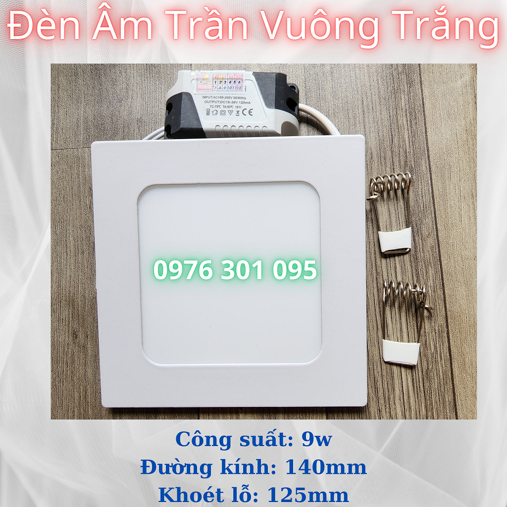 Đèn âm trần vuông trắng gắn thạch cao 6w/9w/12w/18w/24w