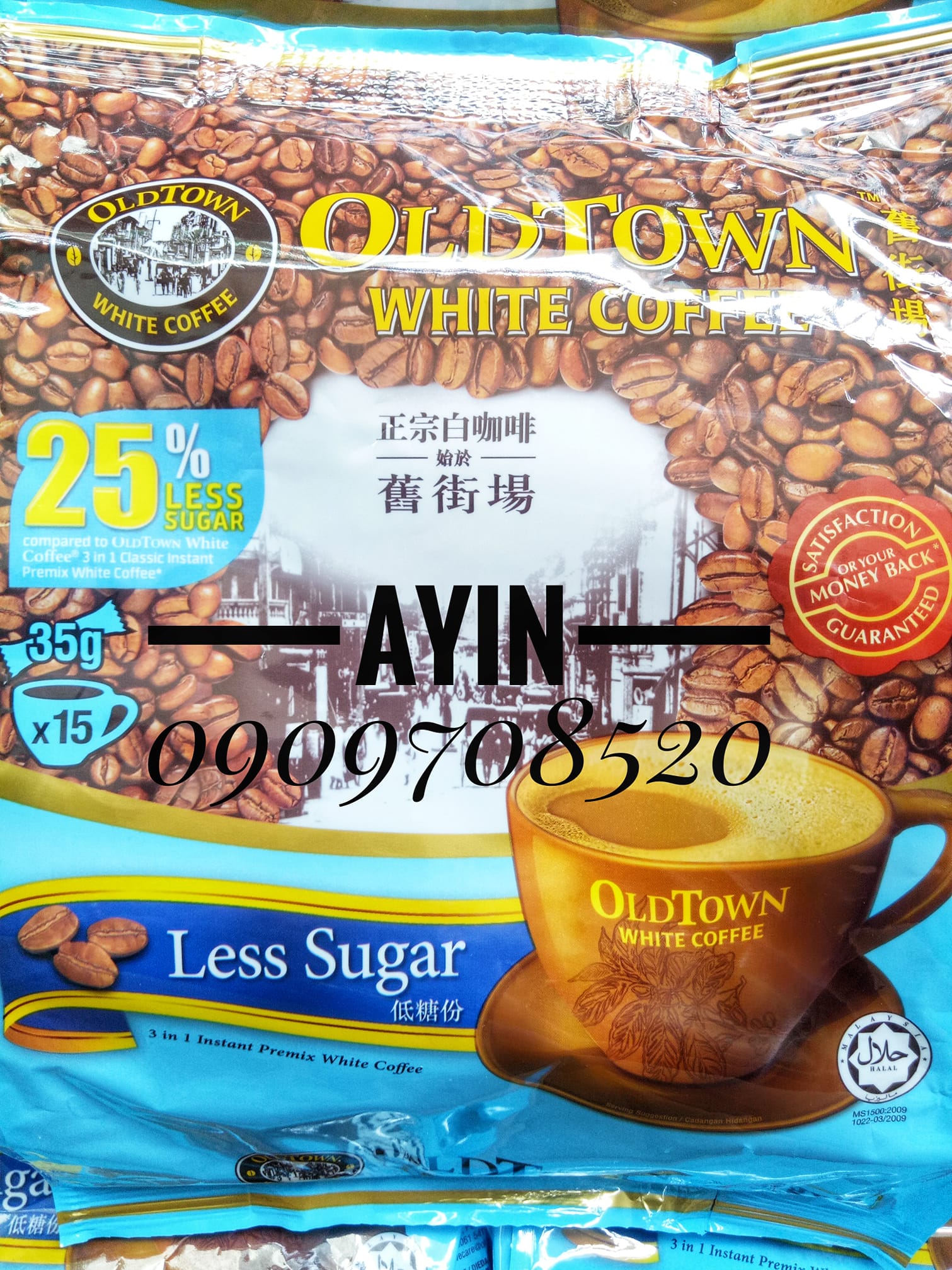 ( Bao Bì Mới )Cà phê trắng OldTown Less Sugar Malaysia