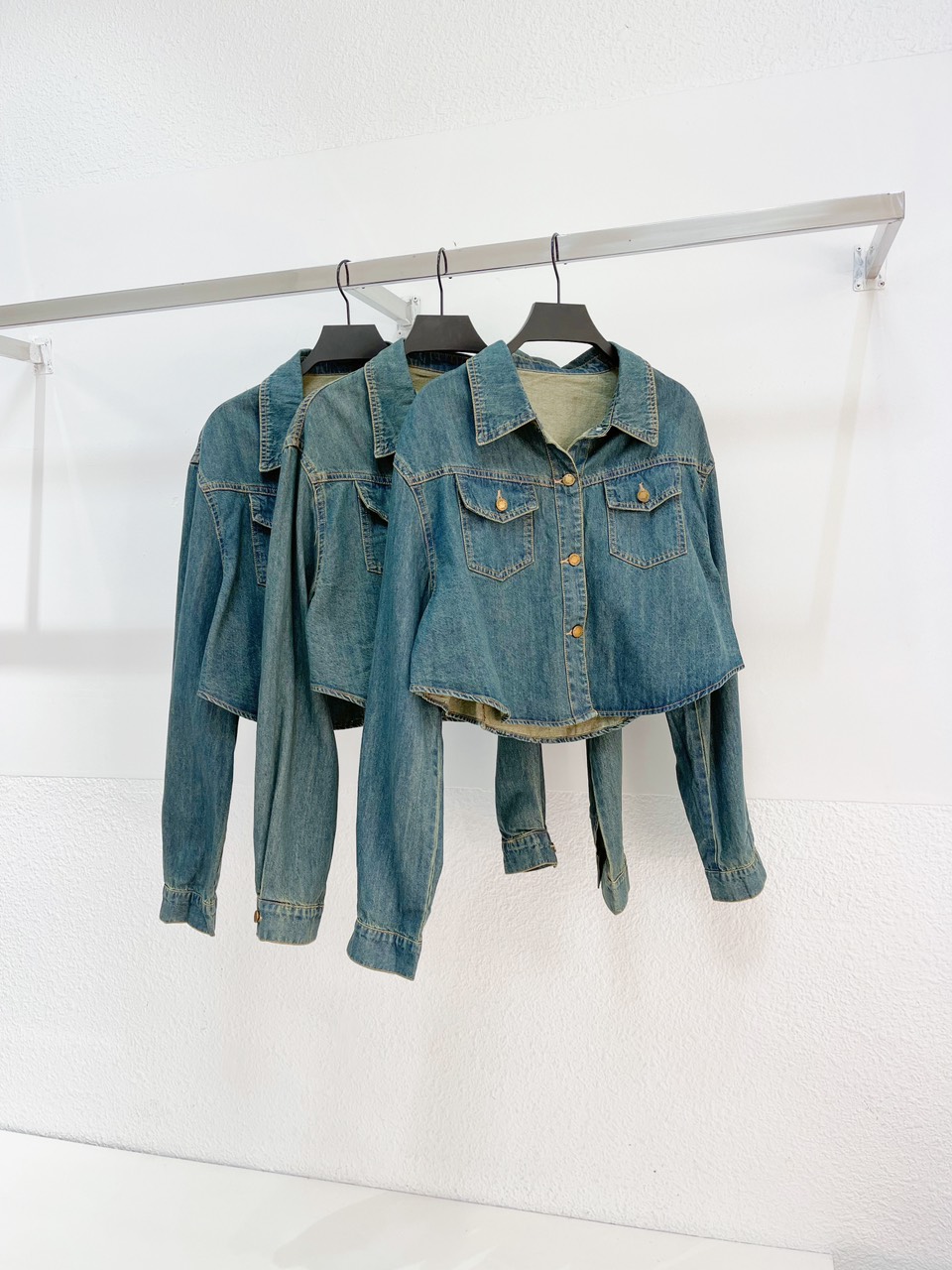 AfterBefore | Áo Denim Crop Top Tay Dài