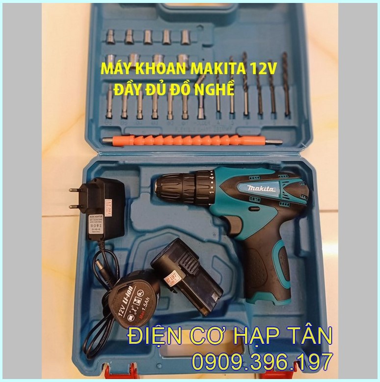 Máy khoan pin mkt 12v - máy vặn vít ốc băn điện- 2 pin - phụ kiện đầy đủ