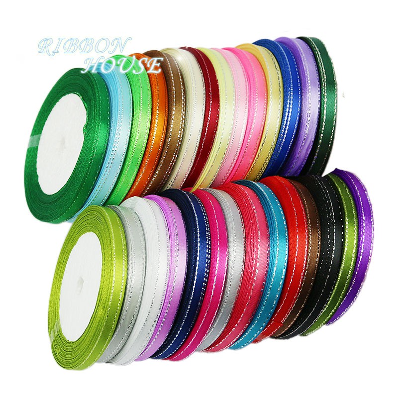 (25 yards/roll) 6mm Silver Edge satin ribbon high quality gift packaging ribbons