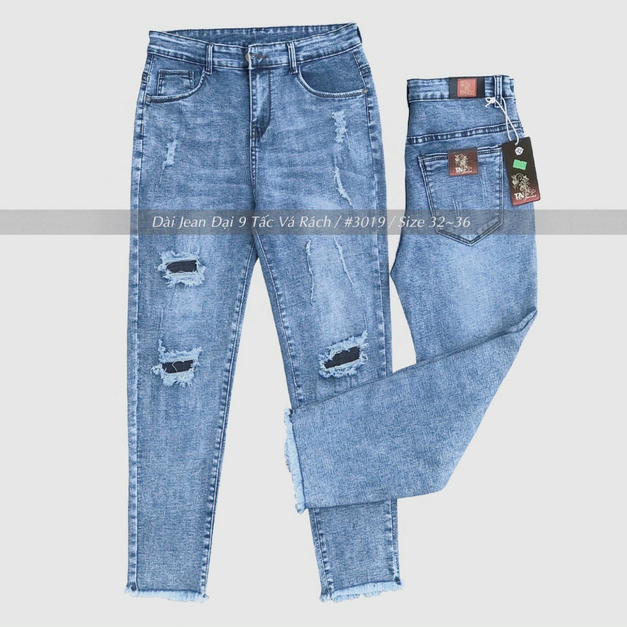 Quần jean nữ 9 tấc hàng co giãn mẫu rách từ 60-85kg mã 3019