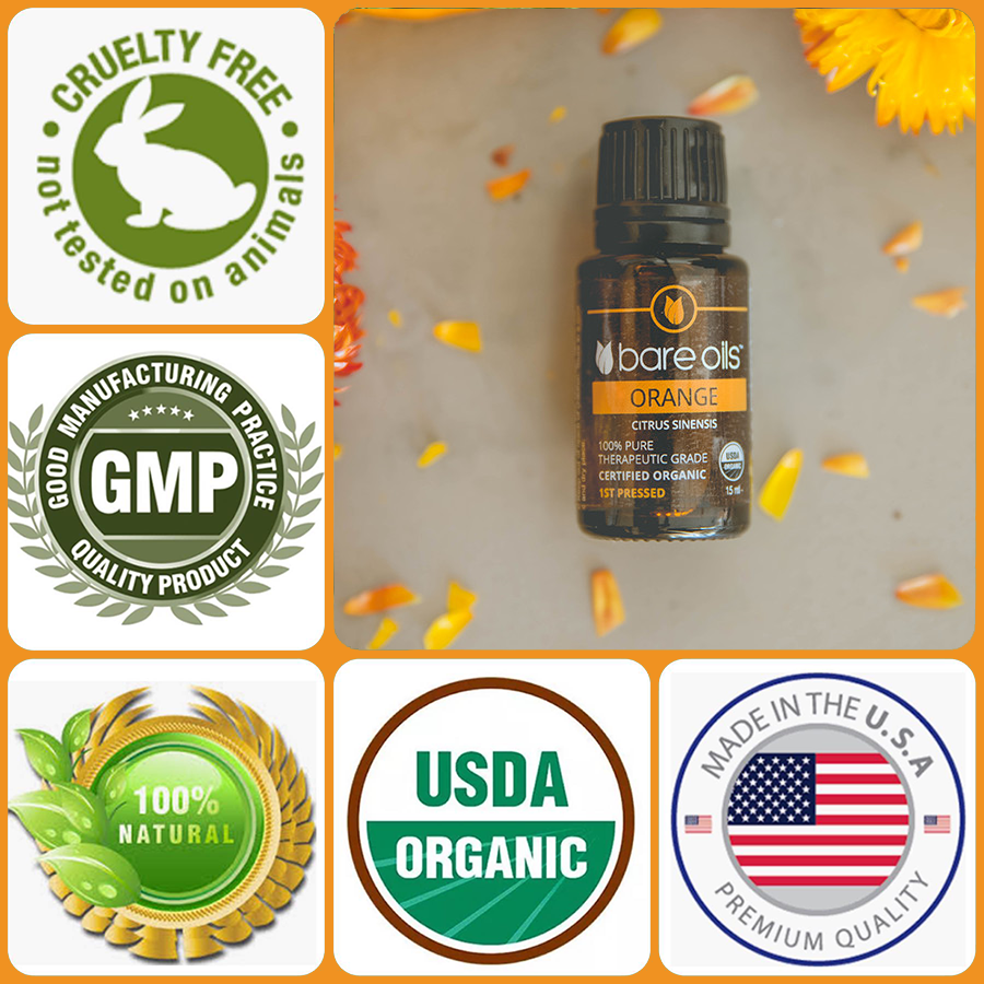 Tinh dầu cam - Orange Essential Oil (Tinh dầu hữu cơ Bare Oils - USDA Organic) 15ml