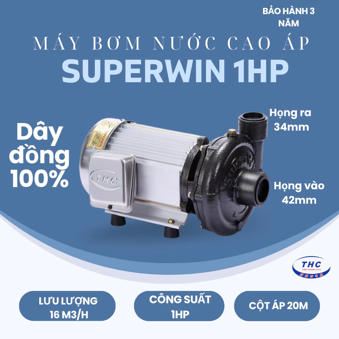 MÁY BƠM NƯỚC CAO ÁP SUPERWIN 1HP (HỌNG 42/34MM) - SP750