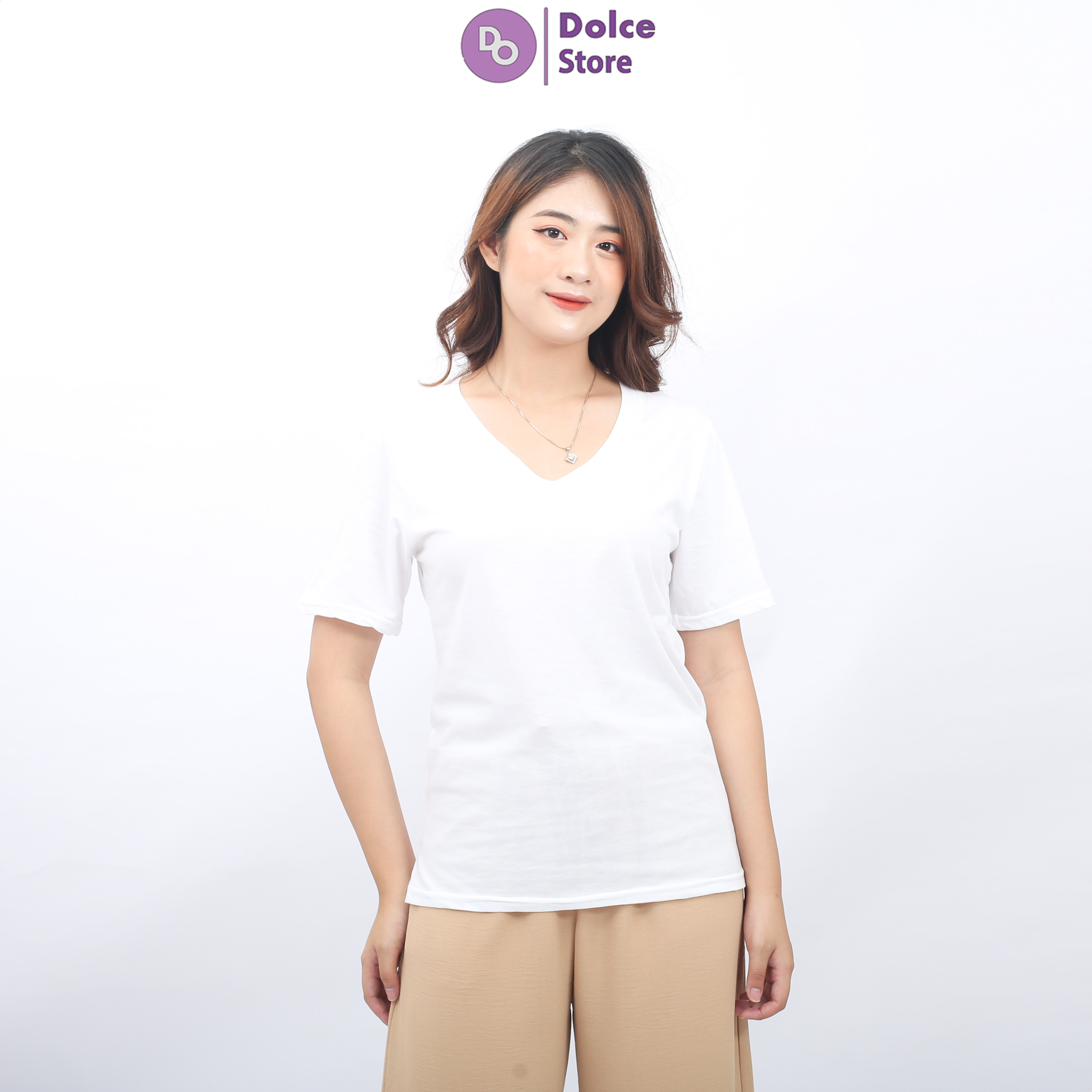 Áo phông giấy cotton cổ tim - Dolce