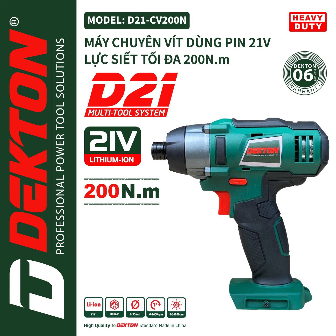 Máy bắn vít dekton 200n.m / d21-cv200n / dùng pin d21