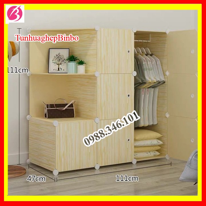 [size to sâu 47cm]Tủ nhựa đựng quần áo- Tủ nhựa ghép đựng quần áo 6 ô ( vân gỗ )