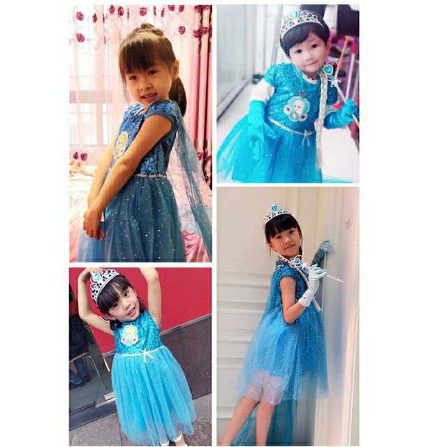 Combo váy đầm hóa trang công chúa elsa và phụ kiện vương miện, tóc, gậy  phép | Shopee Việt Nam