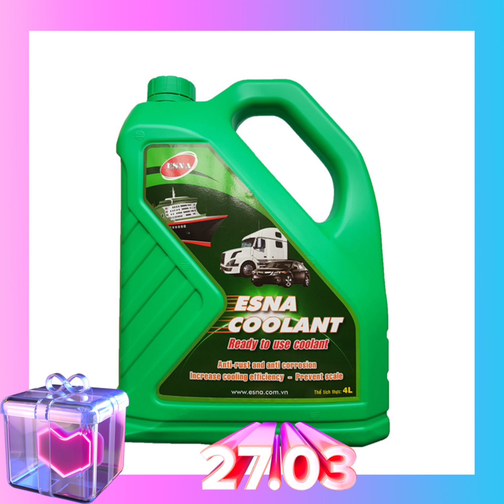 Nước làm mát xe ô tô, tàu thuyền (màu xanh) Esna Coolant can 4L