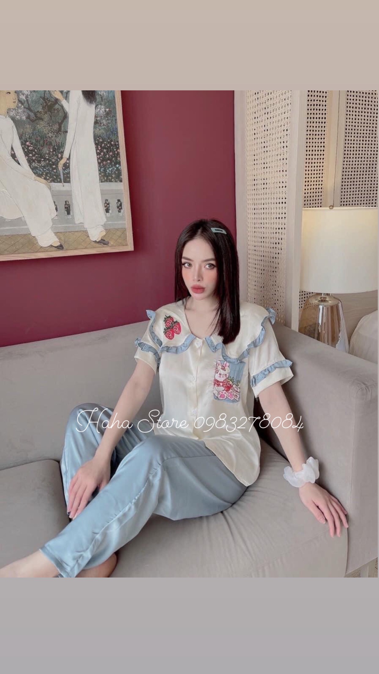 Bộ Đồ Pijama Lụa cộc tay mác SAM - LATIN Cao cấp