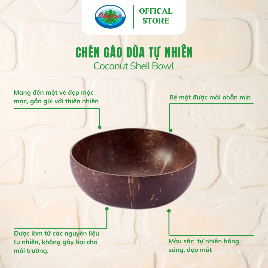 Chén Gáo Dừa Ohiama Coconut Shell Bowl | Dụng Cụ Bàn Ăn, Đồ Thủ Công, Mỹ Nghệ Dừa, Hàng VNXK