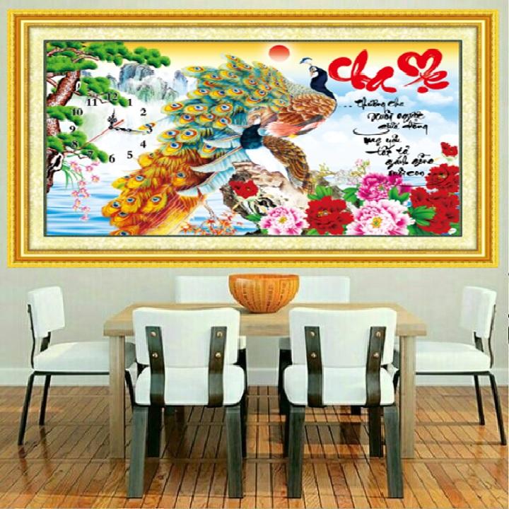 Tranh Đính Đá Cha Mẹ Đồng Hồ LV355 80*50cm (TRANH TỰ ĐÍNH)