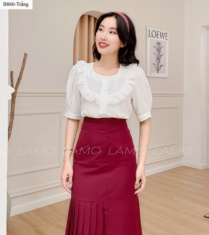 ÁO SƠ MI CÔNG SỞ NỮ ÁO KIỂU BÈO PHỐI REN-B860