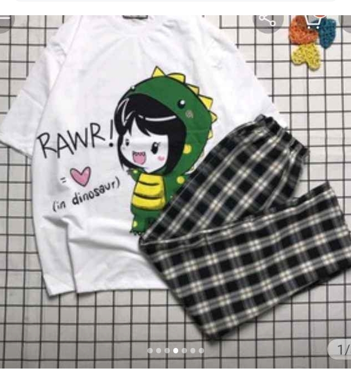Set set home wear long pants checkerboard ống loose pullover Cotton