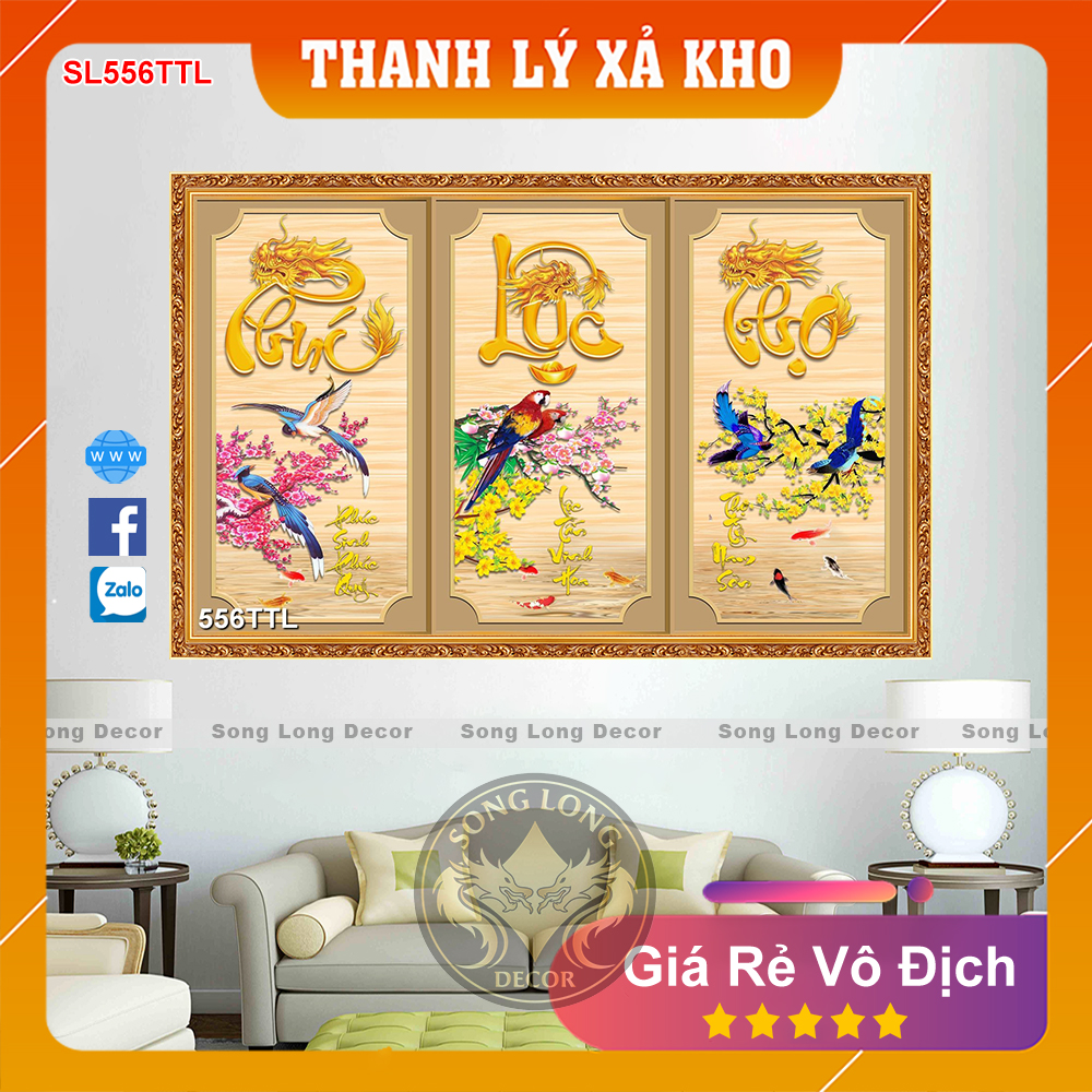 Tranh Dán Tường 3D Phúc Lộc Thọ - SL556TTL-Tranh 3d Tài Lộc - Song Long Decor