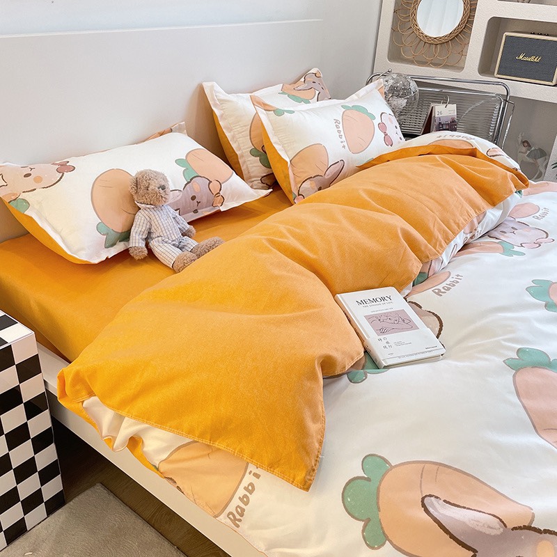 Set chăn ga gối cotton poly - Mẫu thỏ carot