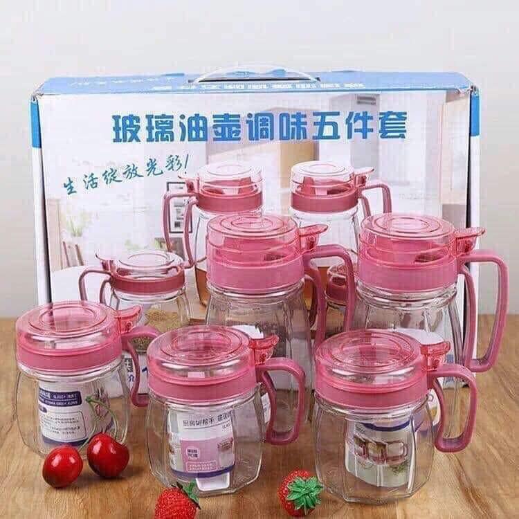 Set 5 Hũ Thủy Tinh Có Tay Cầm  Xuất  Nhật