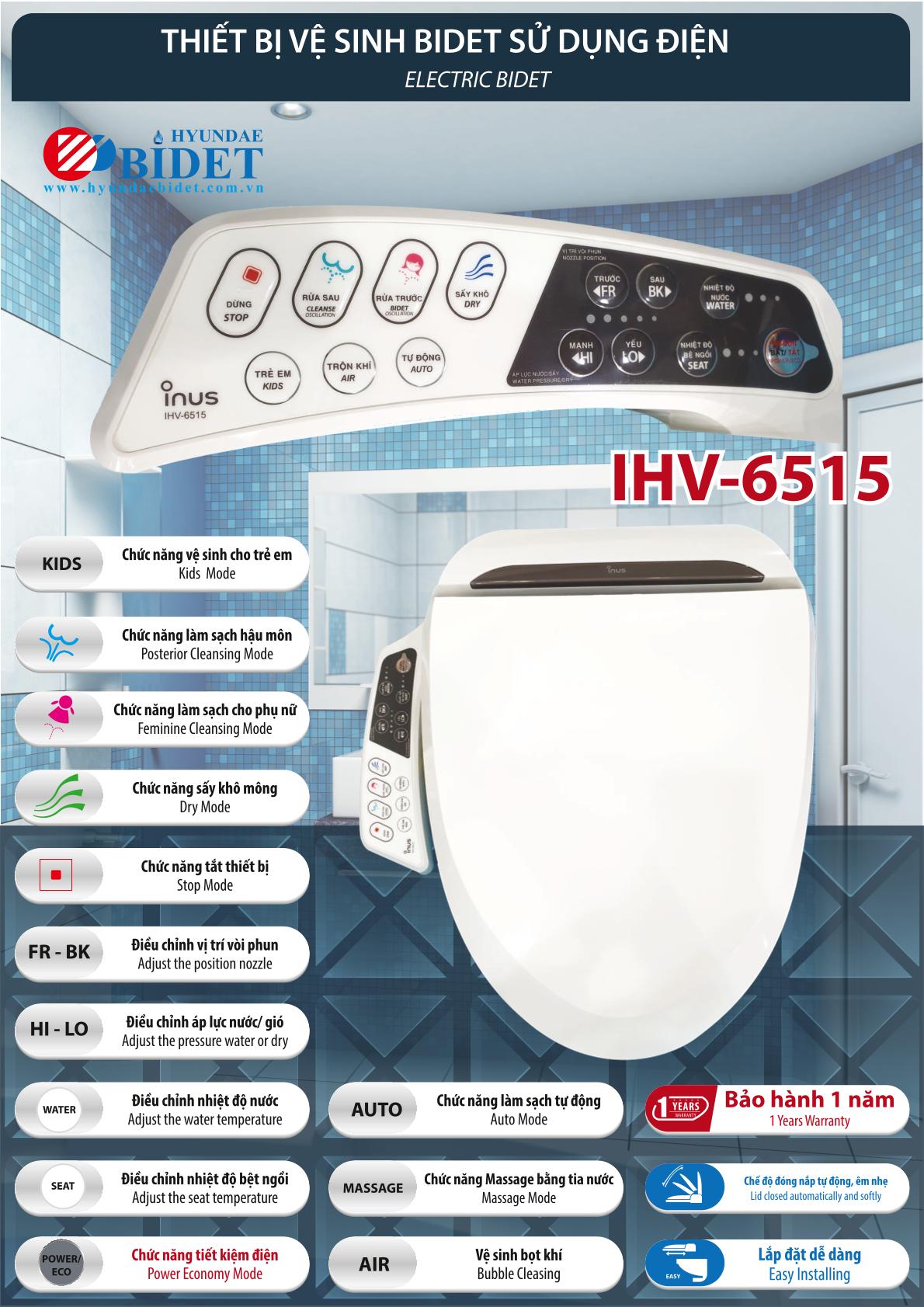 [HCM]Nắp bồn cầu điện tử Inus IHV-6515 (Korea/Freeship toàn quốc)