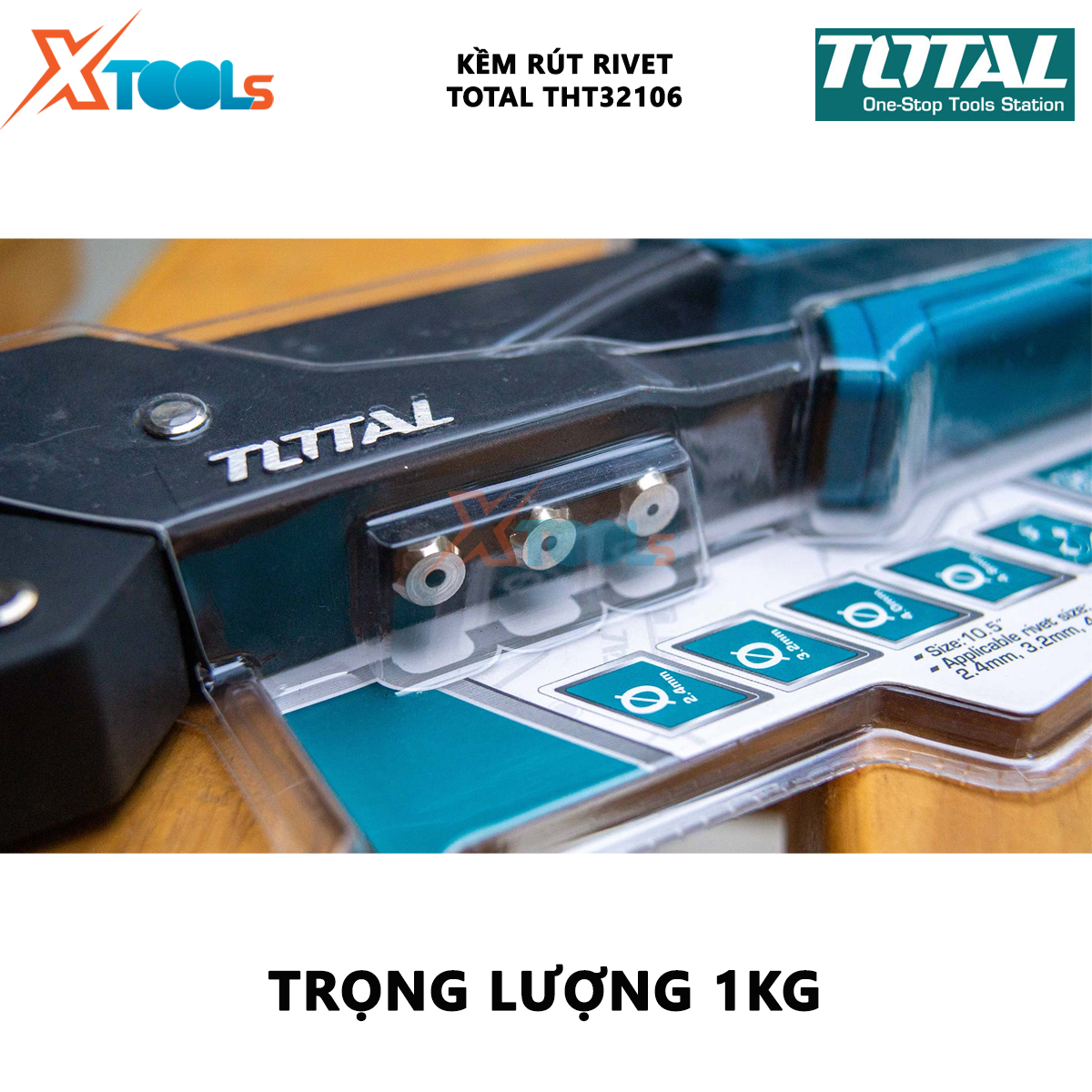 Kìm rút đinh tán TOTAL THT32106 | kềm rút rivet Kích thước 10.5 inch | Kích thước mũi rút 2.4mm, 3.2mm, 4mm, 4.8mm | Chất liệu thép+nhôm