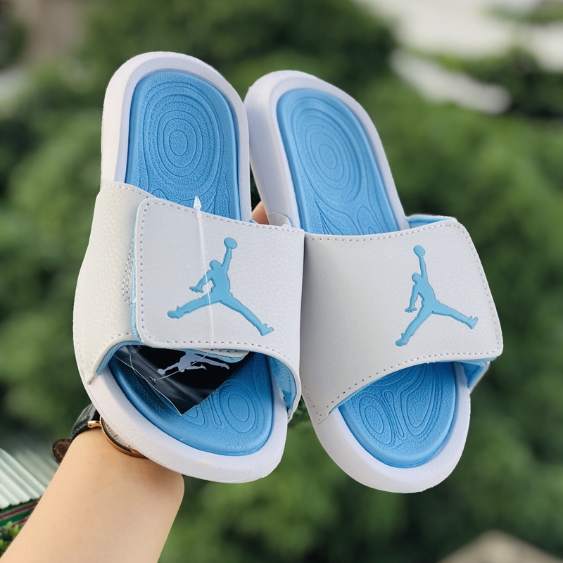 Dép quai ngang nam nữ bóng rổ jordan hydro 6 trắng xanh cực kì nhẹ lót dày
