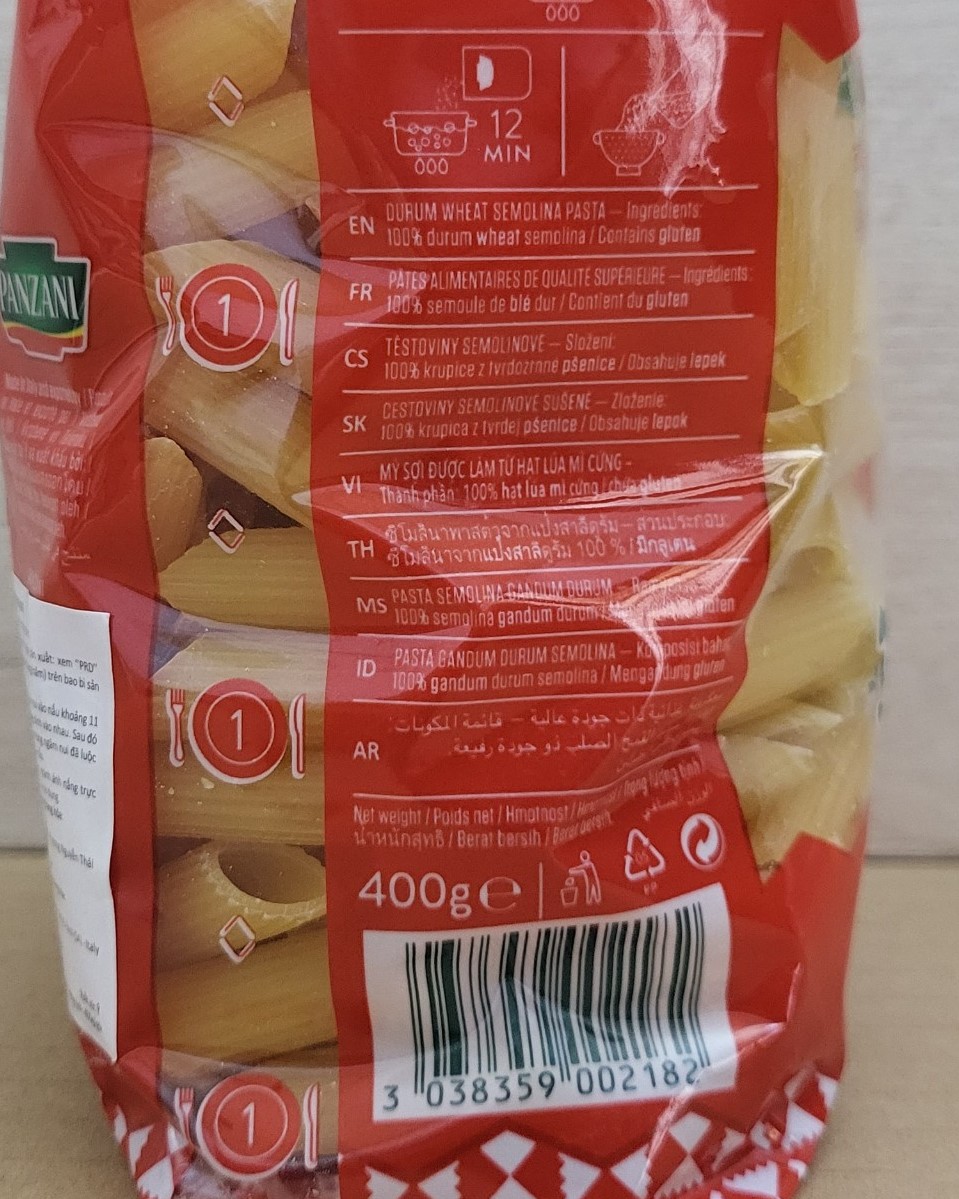 [Gói 400g – PENNE] NUI ỐNG XÉO [Italia] PANZANI Penne Rigate Pasta