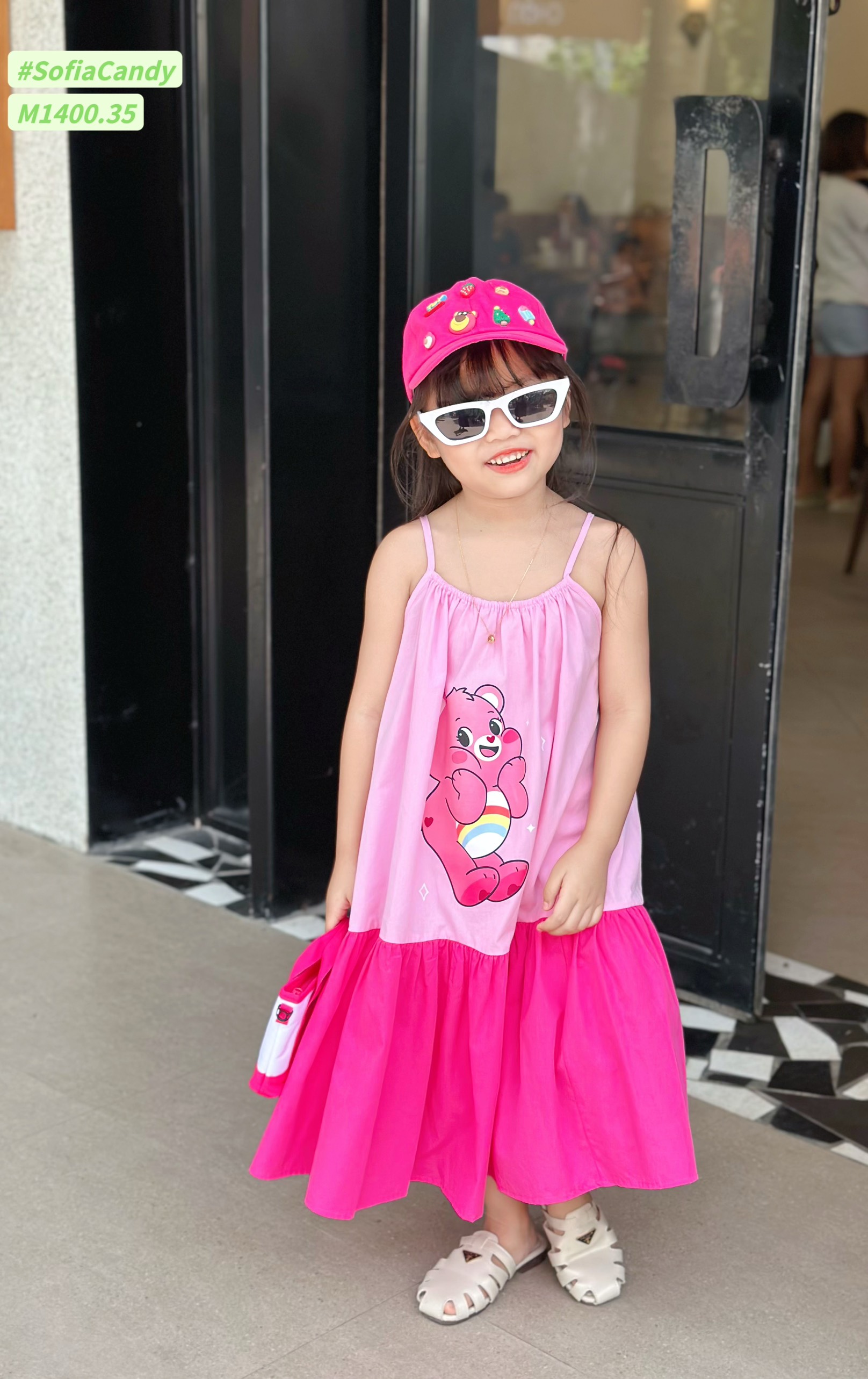 Đầm maxi 2 dây bé gái in hình dấu gâu siêu xinh