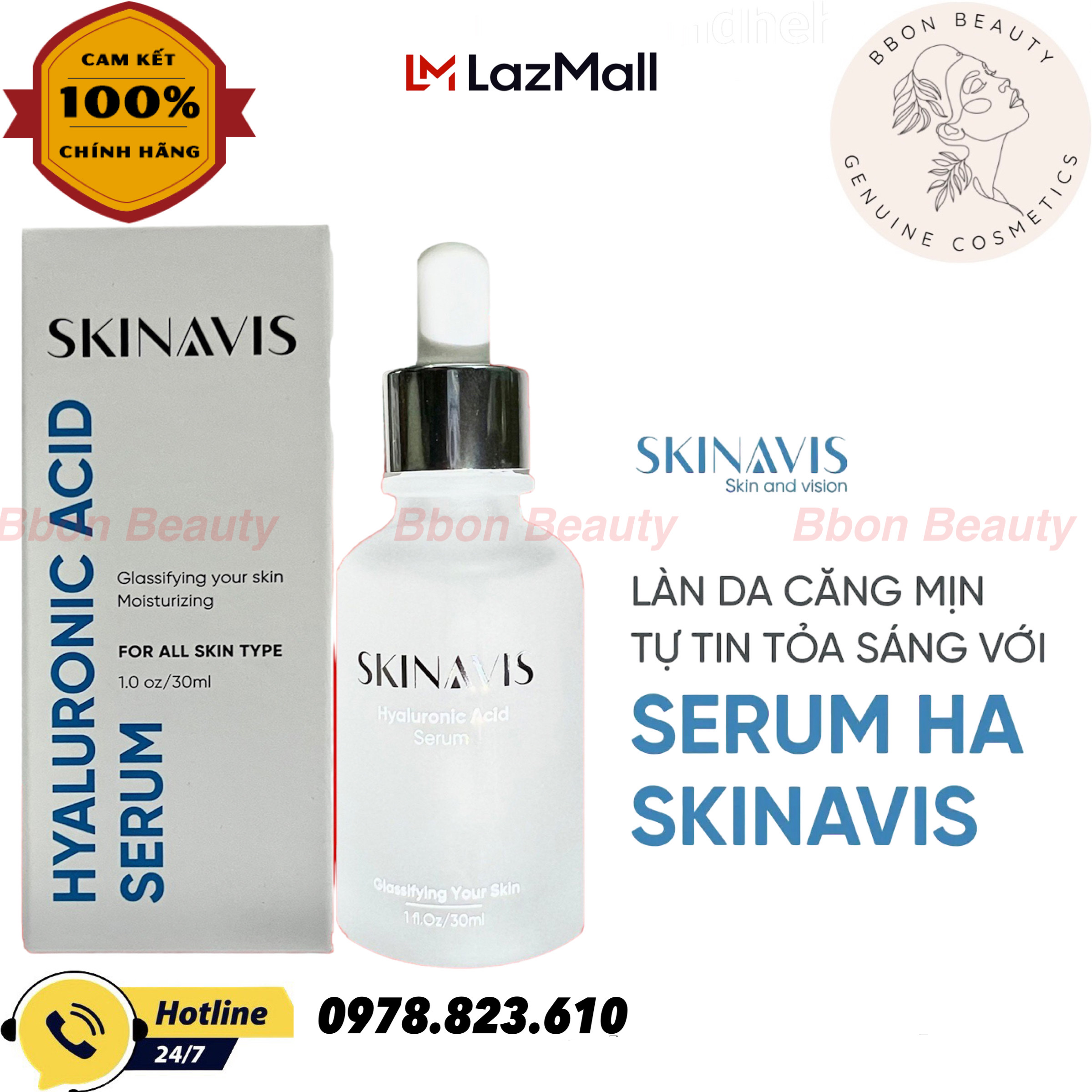 Serum S kin avis thuần HA cấp nước, phục hồi da, da căng bóng, Tinh chất cấp ẩm phục hồi da S kina vis Serum Hyal uronic B5 30ml - BBon Beauty Chính hãng