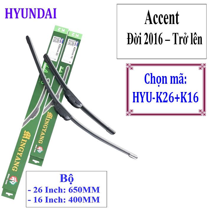 Bộ 2 thanh gạt nước mưa ô tô Nano mềm cao cấp dành cho hãng xe Hyundai: Getz-Accent-Avente-Elantra-i10-i20-i30-santafe-Sonata-Tucson-Starex-Verna