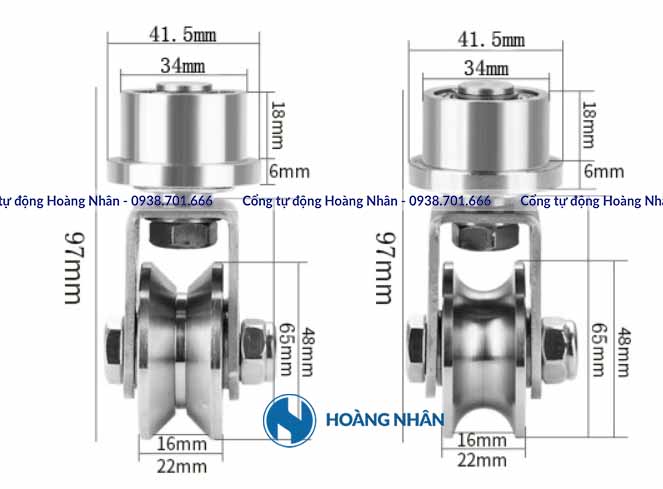 Bánh xe cửa lùa xoay 360 độ chất liệu inox 304