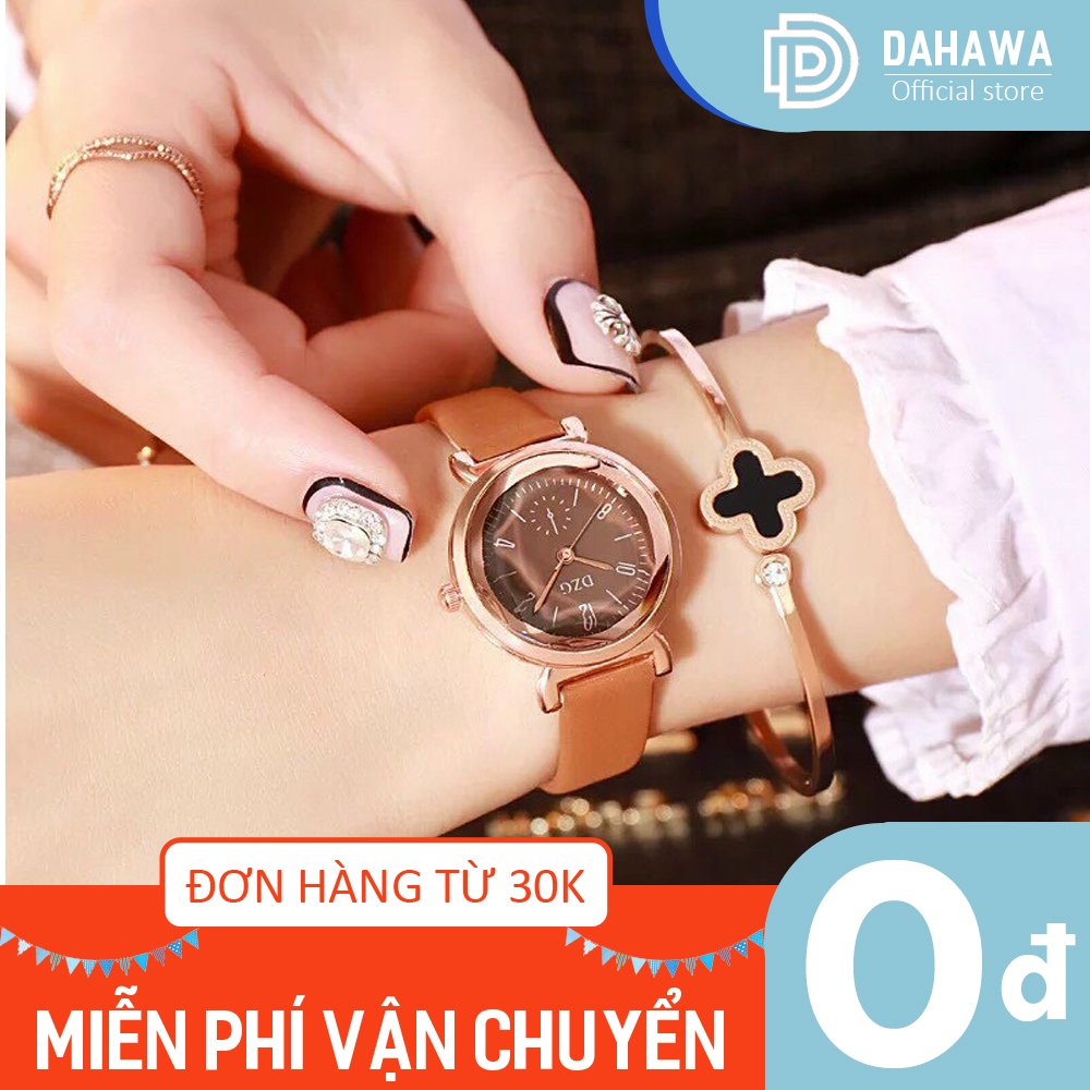 Đồng hồ thời trang nữ DZG D154, Đồng hồ quartz, mặt tròn nhỏ chạy kim xinh xắn, dây da mềm siêu bền, chống nước sinh hoạt