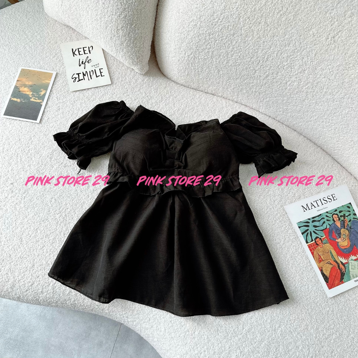 Áo kiểu trễ vai tay phồng pinkstore29 dáng xòe phong cách tiểu thư a5697
