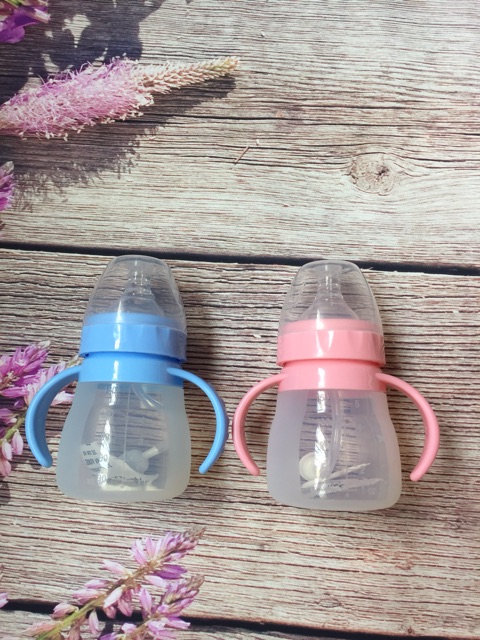 Bình sữa Silicon mềm bóp được (có tay cầm + van chống sặc)