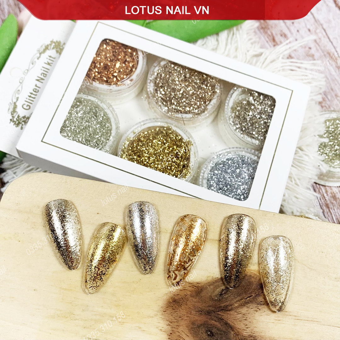 Set nhũ khổng tước 6 hũ trang trí móng