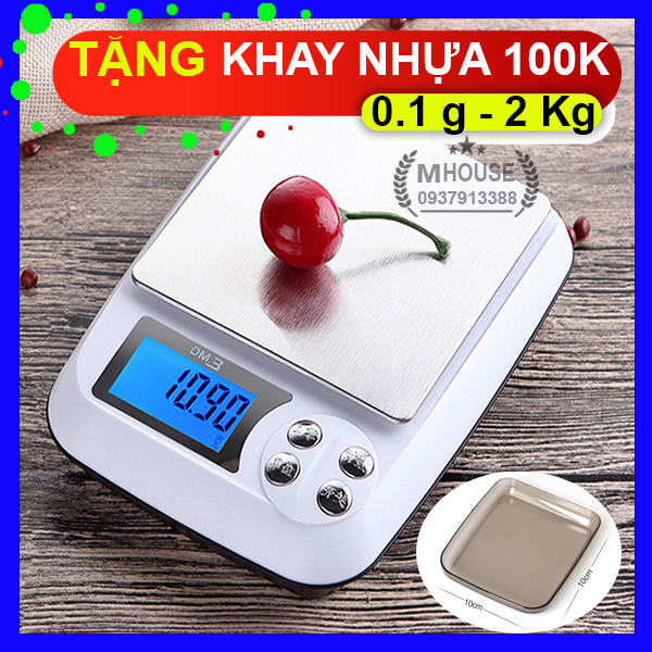 Cân Tiểu Ly Điện Tử 0.1g/ 2KgTặng 1 Khay Đựng