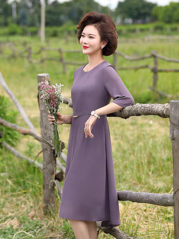 Luxury middle-aged women's dresses, middle-aged chiffon dresses with short sleeves, middle-aged party dresses with knee length, genuine products Thientustore Thi.01786, new designs without motifs for middle age wear very well, present great