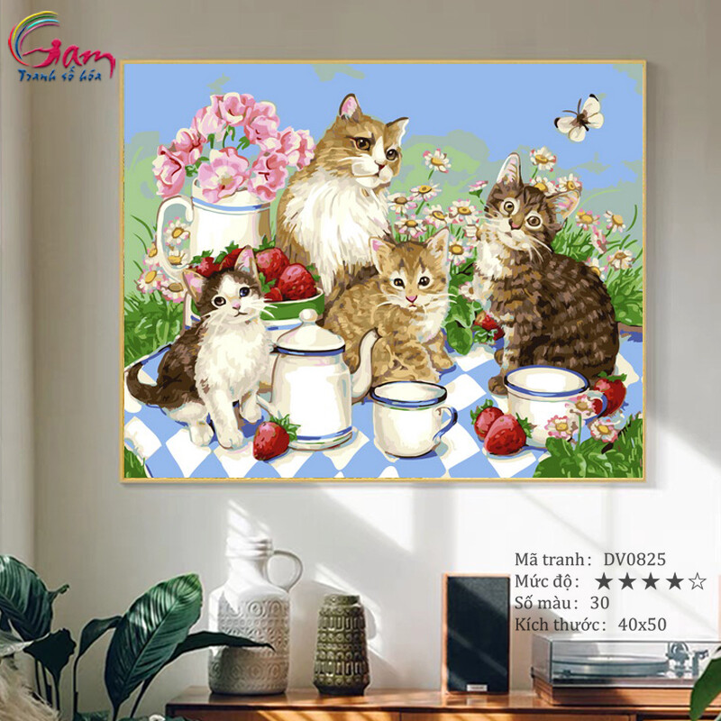 Paint by numbers kit with frame - No DV0825 Cats Painting For Home Wall Decor, New Hobby And Gift
