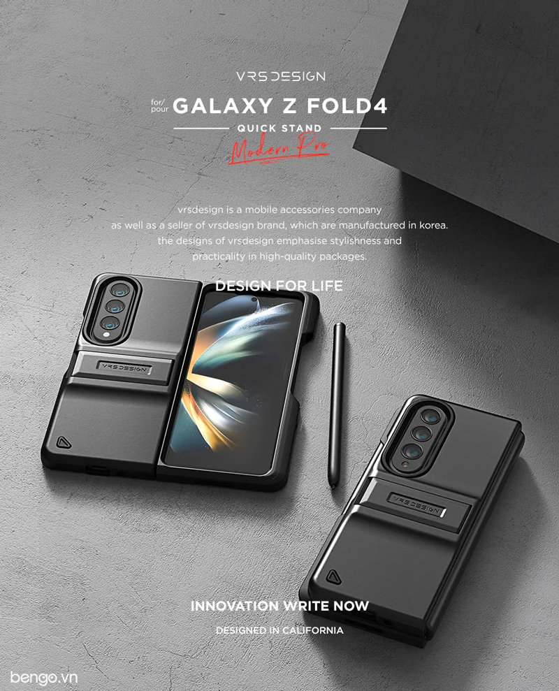Ốp Lưng Samsung Galaxy Z Fold 4 5G VRS Design Quick Stand Modern Pro - Đen