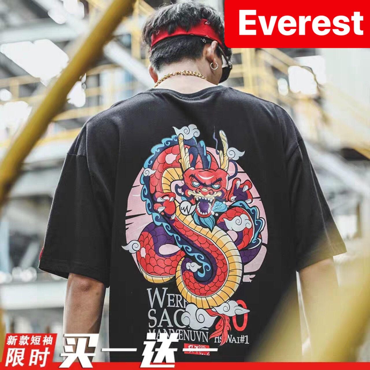 ÁO THUN NAM NỮ UNISEX CON RỒNG THƯỢNG HẢI CHÂU Á FORM RỘNG TAY LỠ HOT TREND MẠNH MẼ SÀNH ĐIỆU VẢI DÀY MIN - EVEREST FASHION