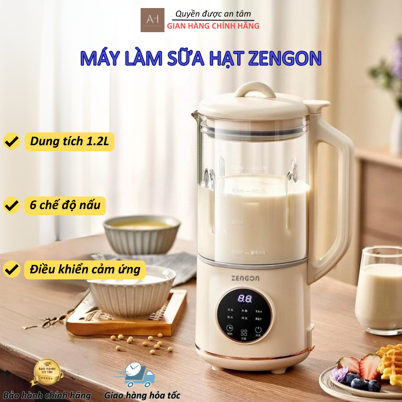 Máy làm sữa hạt đa năng zengon đa năng, máy nấu sữa hạt 6 chức năng tiện lợi, dung tích 1.2l, cối thủy tinh sang trọng, bền bỉ