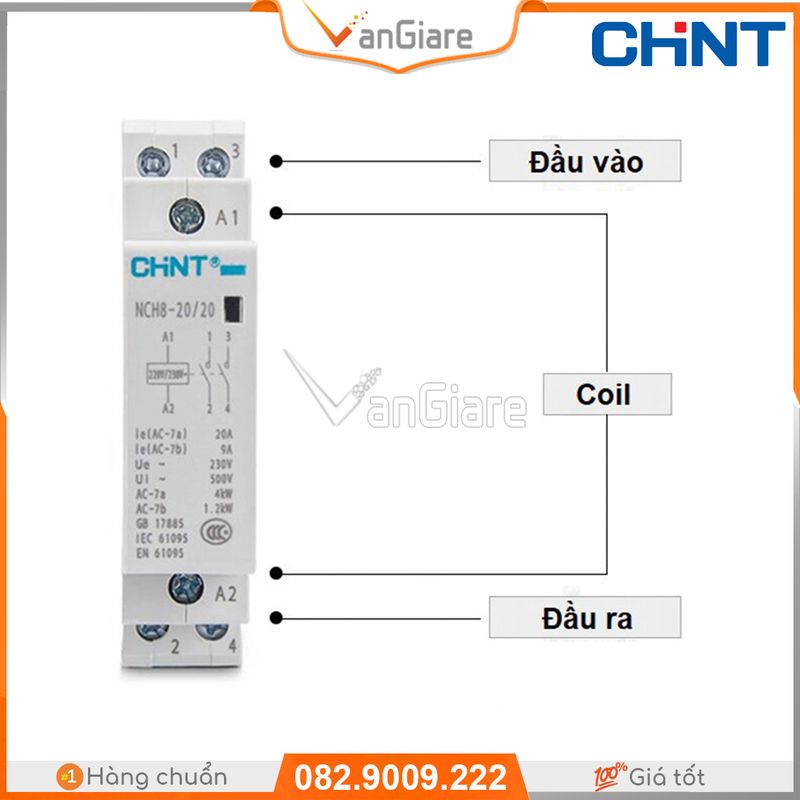 Khởi động từ 1 pha (Contactor) 20a ChiNT NCH8-20/20