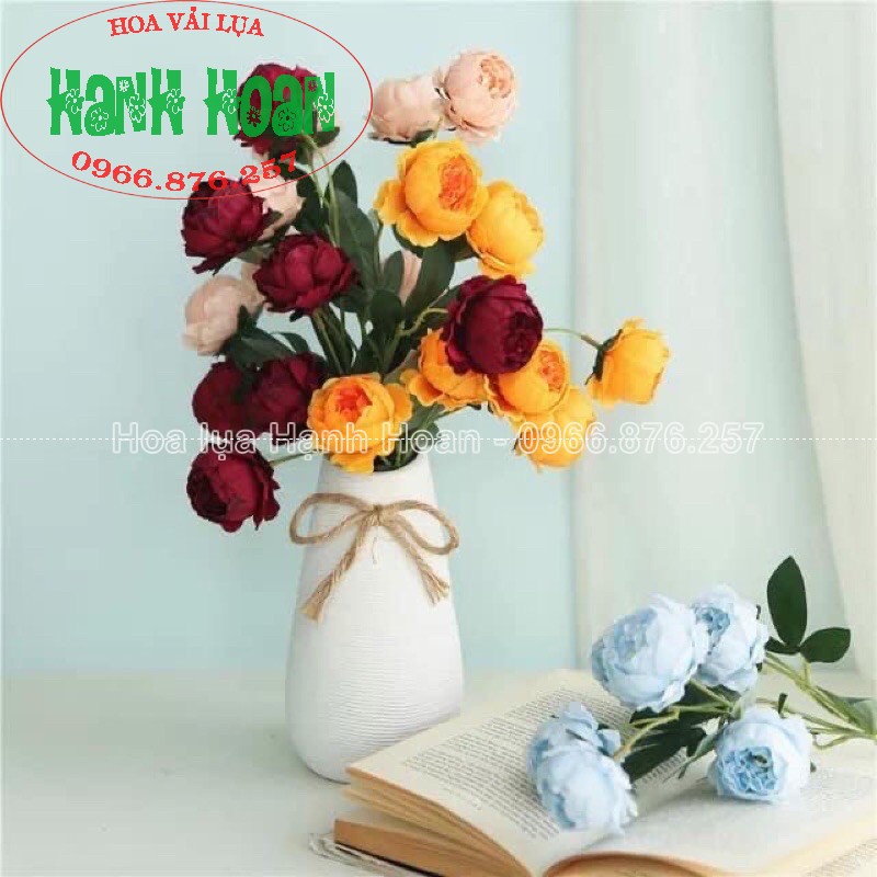 Cành hoa Hồng trà 7 bông cao 70cm- hoa lụa cao cấp