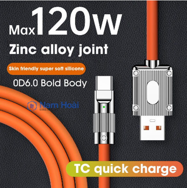 Dây Cáp Sạc Nhanh Siêu Bền 120W 6A Micro USB Type C Bằng Silicone cao cấp