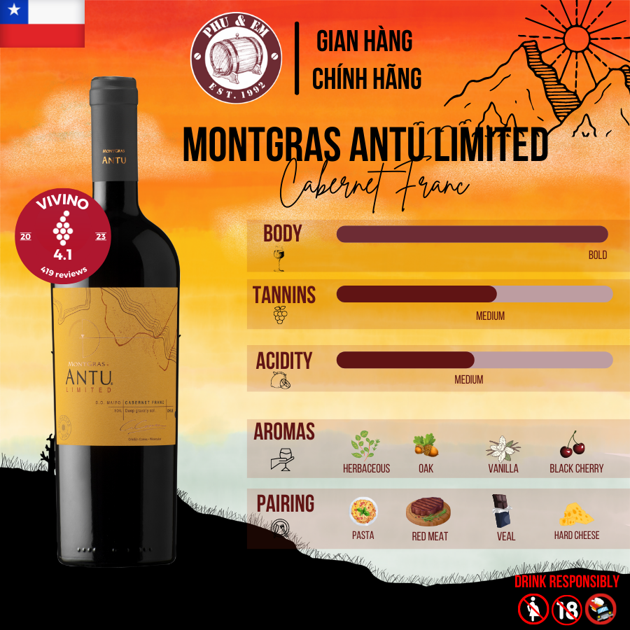 Vang đỏ Chile MontGras Antu Limited Cabernet Franc Maipo Valley