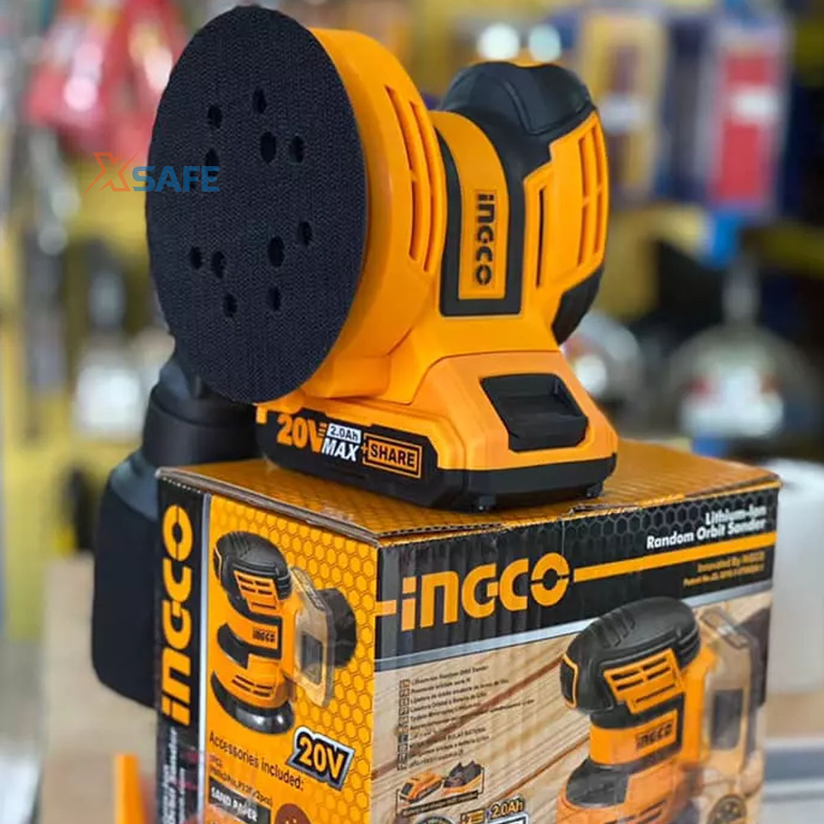 Sanding machine round disposable lithium battery 20V ingco CROSLI2001 machine portable scrub scrub disk 125mm, enclosed 5 pieces sanding, (not included battery and charger) distribution genuine xsafe